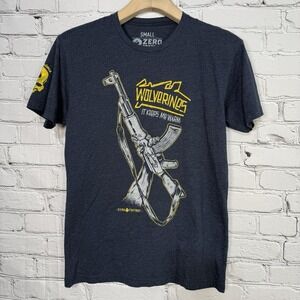 Zero Foxtrot Mens T Shirt Size S Blue Wolverines It Keeps Me Warm Red Dawn Skull